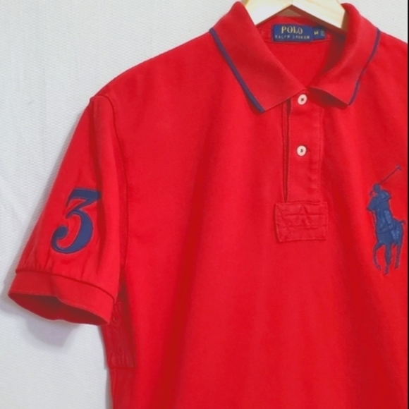 POLO Ralph Lauren Big Pony Red Cotton Pique Polo Shirt Medium - Picture 4 of 5